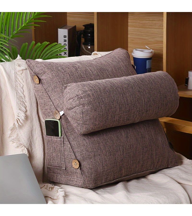 1pc Cotton And Linen Reading Pillow Linen Color 17.72x17.72inch Thickened Multifunctional Adjustable Lumbar Support Backrest Bedroom Living Room Home Decor Headboard Bedside Balcony Dorm Tatami Floor Pillow For Neck And Waist Support Pregnant Women - Image 3