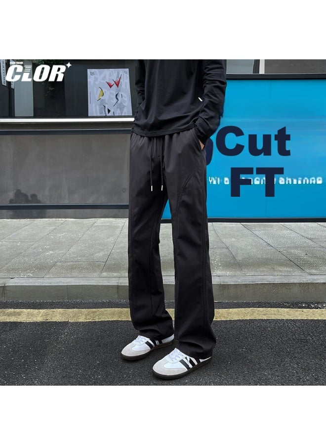 Clor American-style Micro-flared Pants For Men, Autumn And Winter Tactical Pants, Slanted Straight-leg Casual Sports Tapered Trousers Cl91 Black M - Image 1