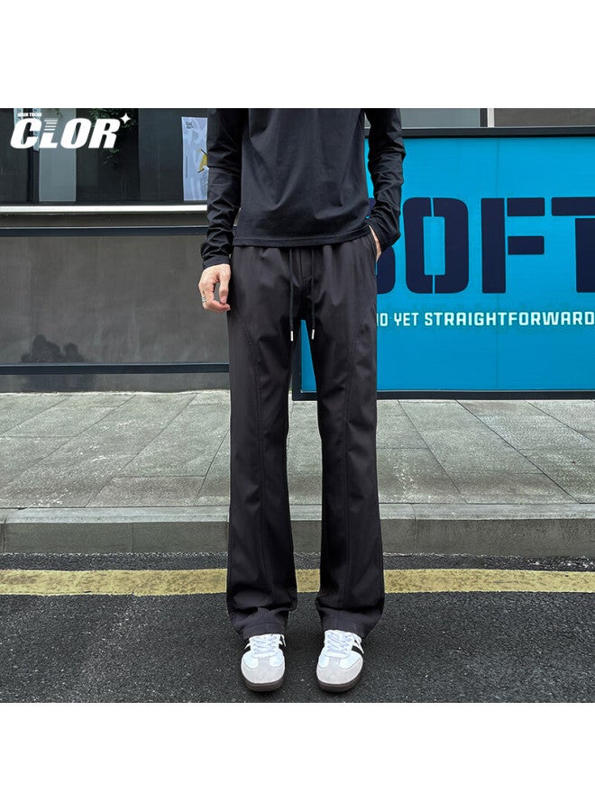 Clor American-style Micro-flared Pants For Men, Autumn And Winter Tactical Pants, Slanted Straight-leg Casual Sports Tapered Trousers Cl91 Black M - Image 4