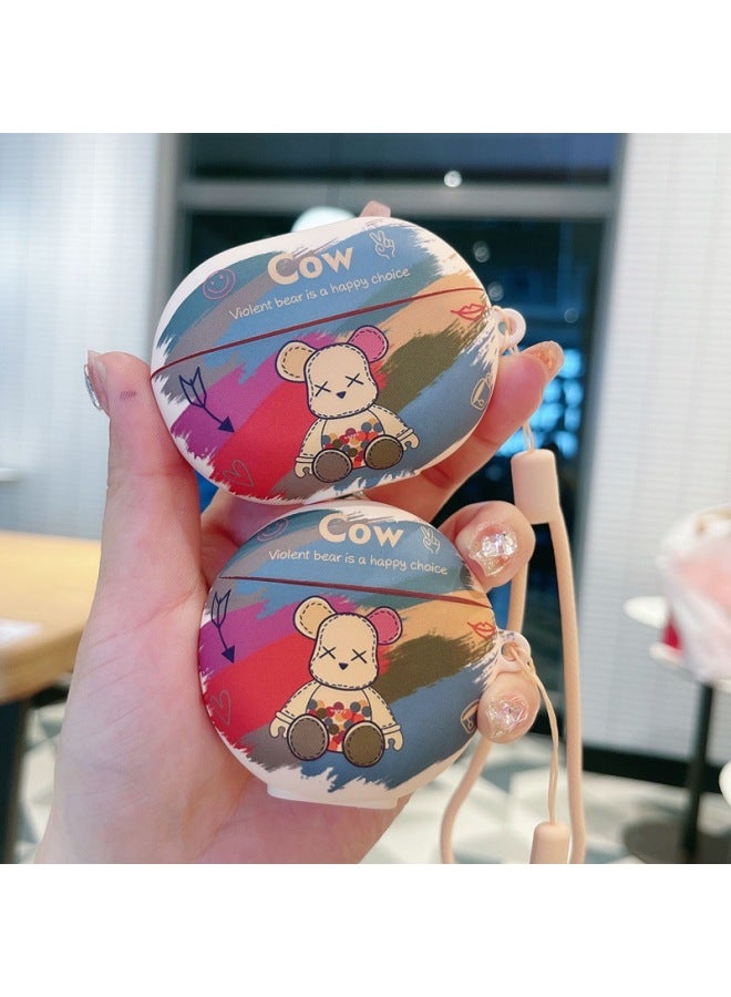 Loquat For HuaweiFreebuds Pro3/2 Cartoon Animation Se3/4i/5i/Pro Bluetooth Earphone Case Protective Cover-Color:Frosted Earphone CaseHappy Bear BlackWith Lanyard-Model:For HuaweiFreebuds Pro (protective Ca - Image 4