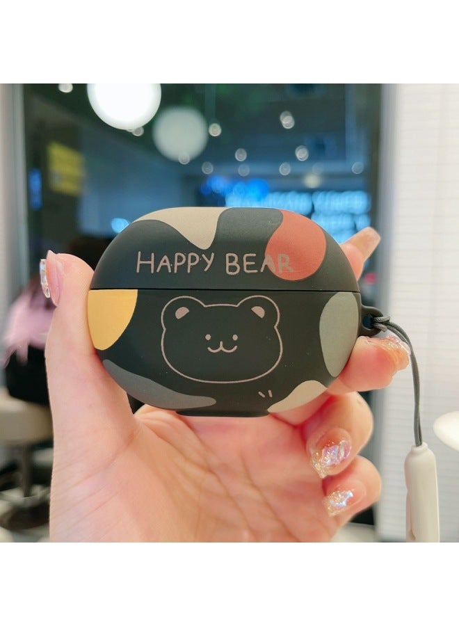 Loquat For HuaweiFreebuds Pro3/2 Cartoon Animation Se3/4i/5i/Pro Bluetooth Earphone Case Protective Cover-Color:Frosted Earphone CaseHappy Bear BlackWith Lanyard-Model:For HuaweiFreebuds Pro (protective Ca - Image 1