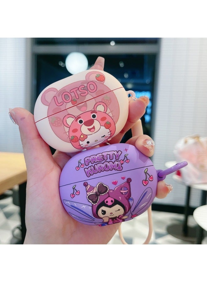 Loquat For HuaweiFreebuds Pro3/2 Cartoon Animation Se3/4i/5i/Pro Bluetooth Earphone Case Protective Cover-Color:Frosted Earphone CaseHappy Bear BlackWith Lanyard-Model:For HuaweiFreebuds Pro (protective Ca - Image 2