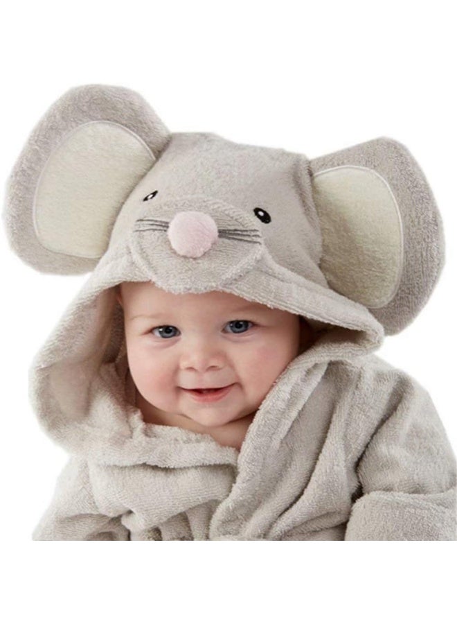 SZCQ Baby Boy Bathrobe Hooded Girl Bath Towels Wash Waddle Mouse Bath robe Preterm Newborn towel Terry 0-18 Month (Grey, S) - Image 3