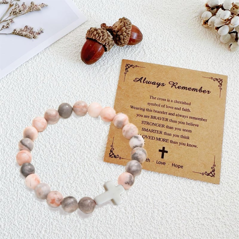 Bovemee Teen Girl Boys Mens Gifts, Natural Stone Cross Bracelets Trendy Stuff Inspirational Gifts Ideas Bracelet&Card Inspirational gifts for Daughter Son, Husband-Birthday Graduation Retirement Christmas - Image 3