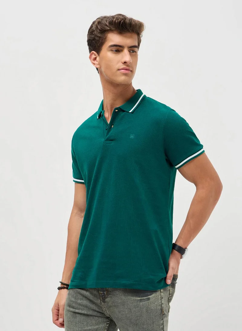 Urbano Fashion  Urbano Fashion Men's Teal Green Solid Regular Fit Half Sleeve Cotton Polo T-Shirt for Men | Best Price UAE