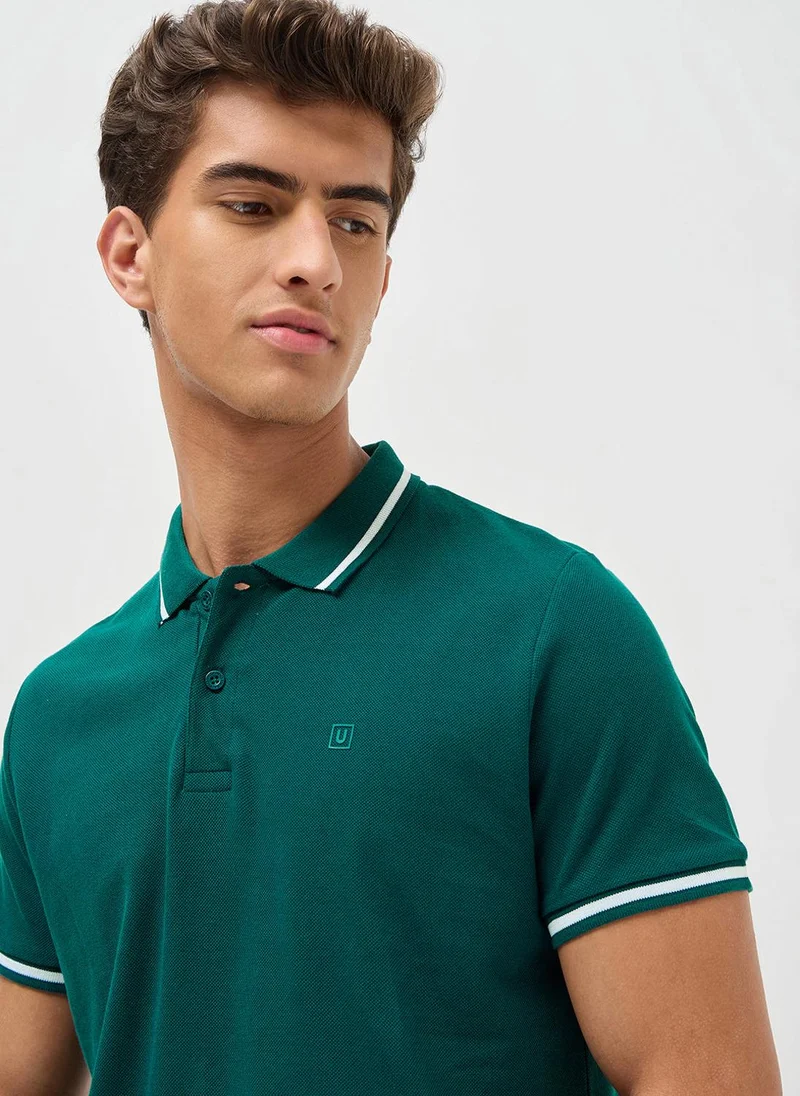 Urbano Fashion  Urbano Fashion Men's Teal Green Solid Regular Fit Half Sleeve Cotton Polo T-Shirt for Men | Best Price UAE
