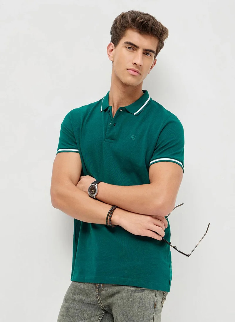 Urbano Fashion Men's Teal Green Solid Regular Fit Half Sleeve Cotton Polo T-Shirt