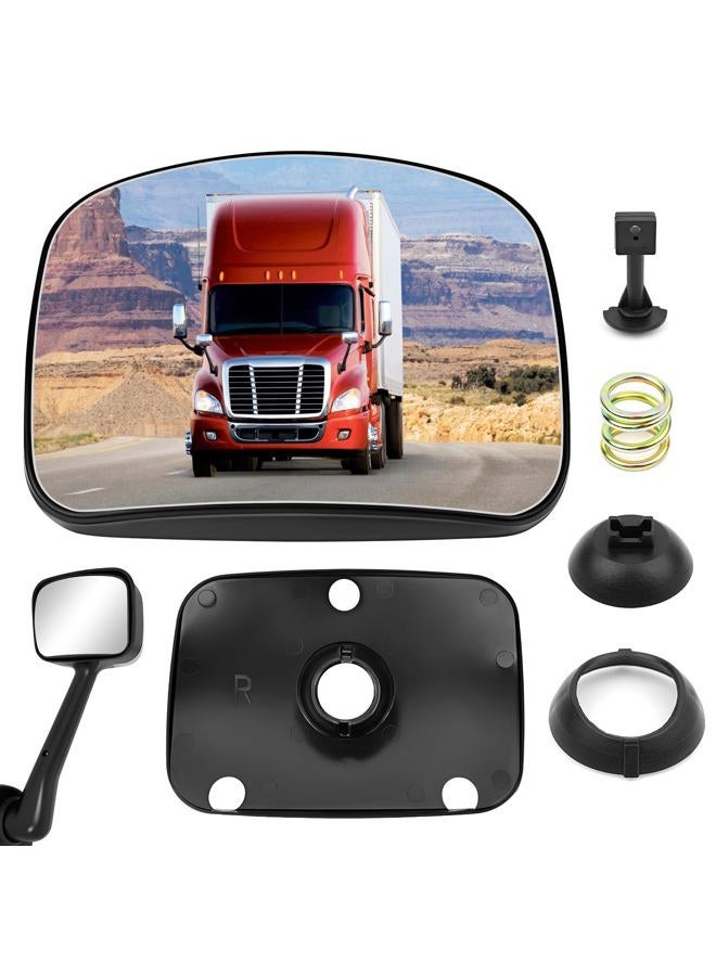 TOP-MAX Hood Mirror Glass Passenger Side Compatible with 2008-2017 Freightliner Cascadia, Semi Trucks Hood Mirror Assembly, Wide Angle Convex Glass with Backing Plate - Image 1