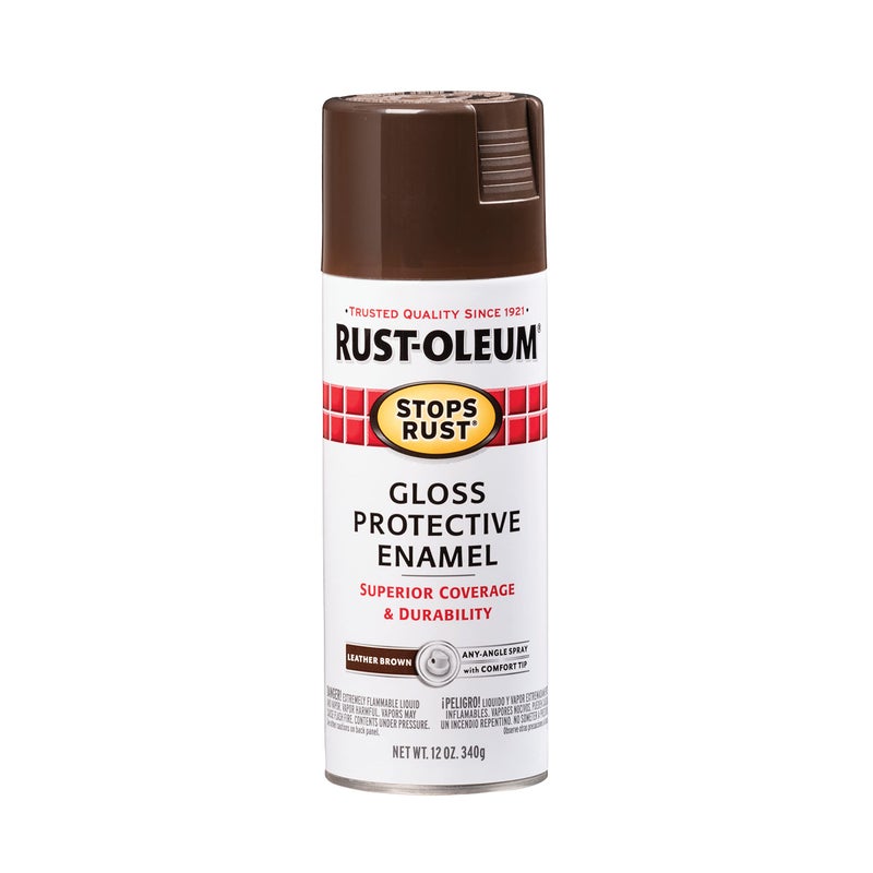 Rust-Oleum 7775830 Stops Rust Spray Paint, 12 oz, Gloss Leather Brown - Image 1
