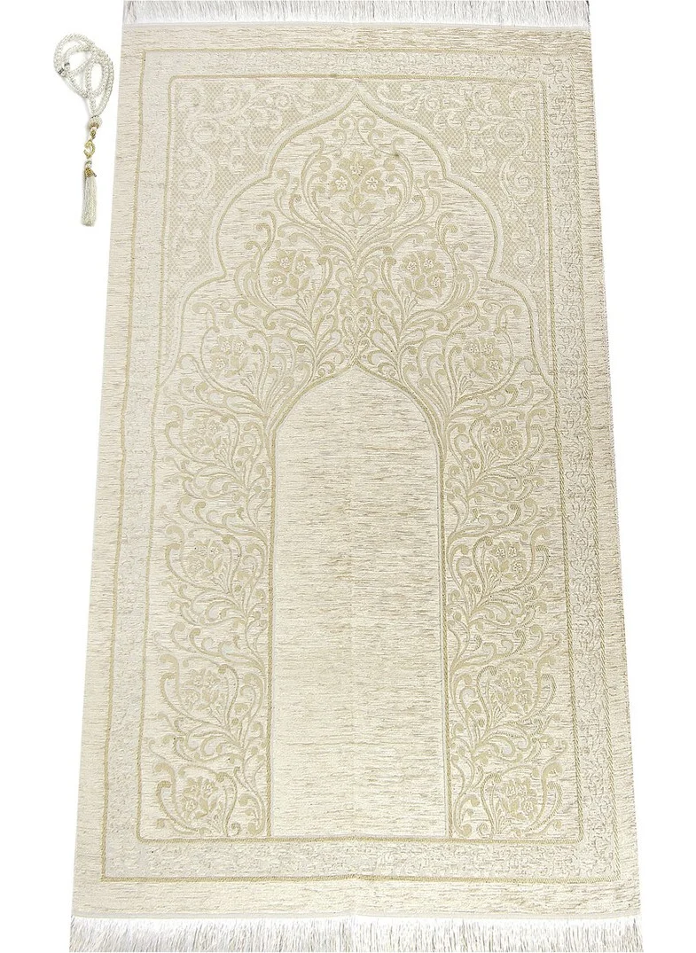 İhvan Online New Mihrab Chenille Luxury Prayer Rug Cream