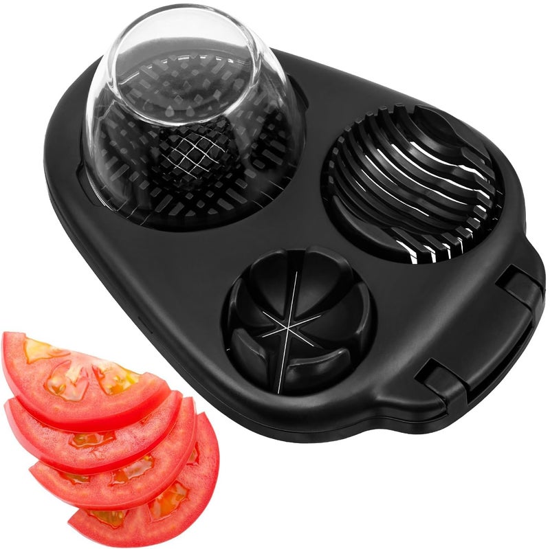 CraftyCrocodile Egg Slicer for Hard Boiled Eggs  3 Slice Modes Egg Cutter Heavy Duty Stainless Steel Dicer  Kitchen Chopper Tool for Strawberry Mushroom Grape Cherry Tomato  Black