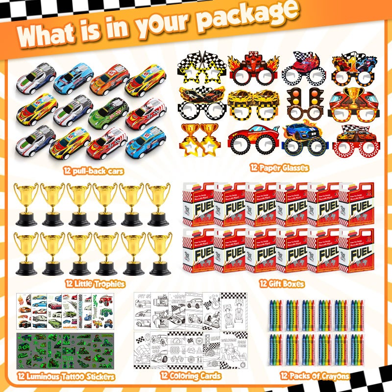 SNLN Race Car Party Favors Birthday Goodie Bags Supplies, Mini Race Car Trophy Cup Coloring Card with Crayon Gift Box Tattoo Sticker Paper Glasses, Boy Girl Kid Class Prize Racing Cars Birthday Decor - Image 3