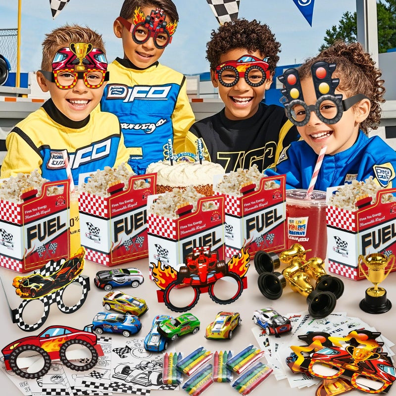 SNLN Race Car Party Favors Birthday Goodie Bags Supplies, Mini Race Car Trophy Cup Coloring Card with Crayon Gift Box Tattoo Sticker Paper Glasses, Boy Girl Kid Class Prize Racing Cars Birthday Decor - Image 2