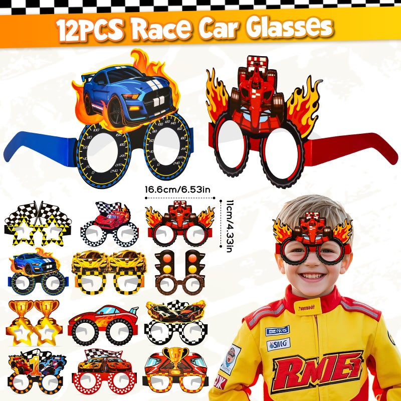 SNLN Race Car Party Favors Birthday Goodie Bags Supplies, Mini Race Car Trophy Cup Coloring Card with Crayon Gift Box Tattoo Sticker Paper Glasses, Boy Girl Kid Class Prize Racing Cars Birthday Decor - Image 5