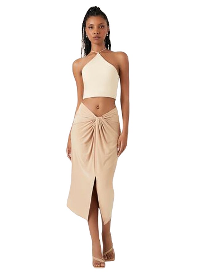 FOREVER 21 Ruched Twisted Slit Midi Skirt  - Image 1