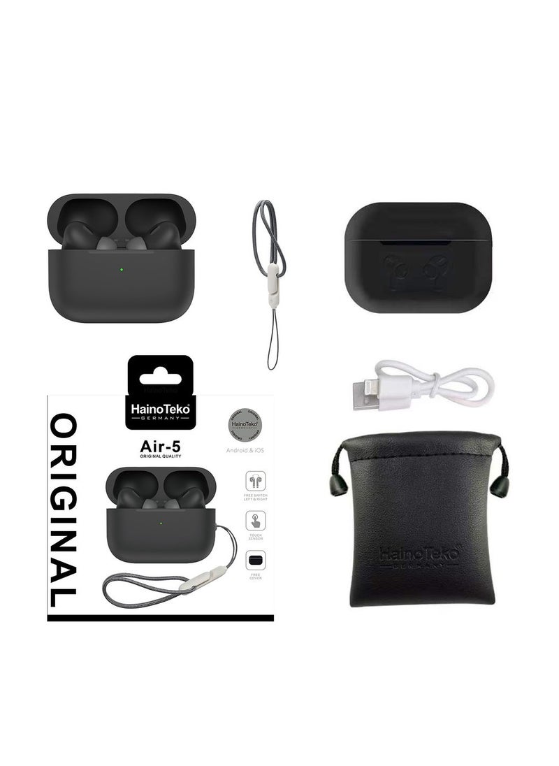 Haino Teko Haino Teko GERMANY Air-5 Bluetooth Earbuds - Premium Sound, Deep Bass, True Wireless Earphones - Lightweight Design - Crystal Clear Calls - Free Protective Cover - Compatible with Android & iOS, Black  - Image 2