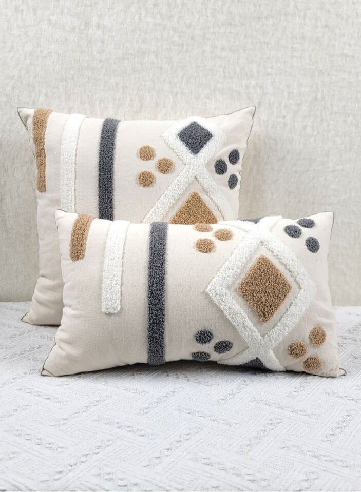 AL-HRAER One Piece Of Embroidered Cotton Cushion Cover with Bohemian Embroidered And Furry Patterns Soft And Elegant And Modern Feeling Without Filling - Image 1
