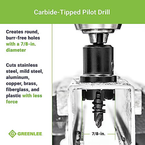 Greenlee قاطع ثقوب من كربيد التنجستن بقطر 7/8" من جرينلي 625-7/8"، متين من قطعة واحدة ل conduit بقطر 1/2"، منشار ثقوب لقطع المعادن من الفولاذ المقاوم للصدأ بقطر 7/8" بأسنان كربيد التنجستن - Image 3
