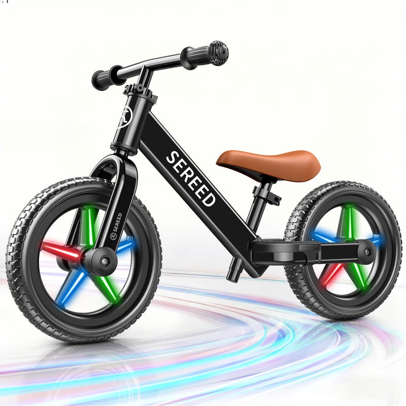 SEREED Toddler Balance Bike 2 Year Old, No Pedal Kids Bicycle Toys for 2-5 Years Old, Tool-Free Adjustment, Customize Plate with Stickers, Gift for 2-3 Boys Girls (Black Lighting) - Image 1
