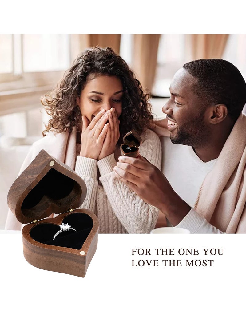 SOLARAE Custom Wooden Engagement Ring Box, Heart-Shaped Walnut Jewelry Storage Case, Personalized Proposal Ring Bearer Gift Box for Weddings and Special Occasions. - Image 2