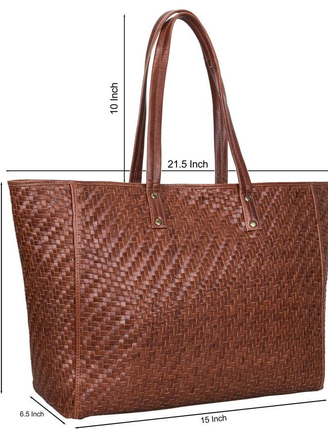 ANTONIO VALERIA Avery Braided Redwood Leather Tote/Top Handle Shoulder Bag for Women - Image 2