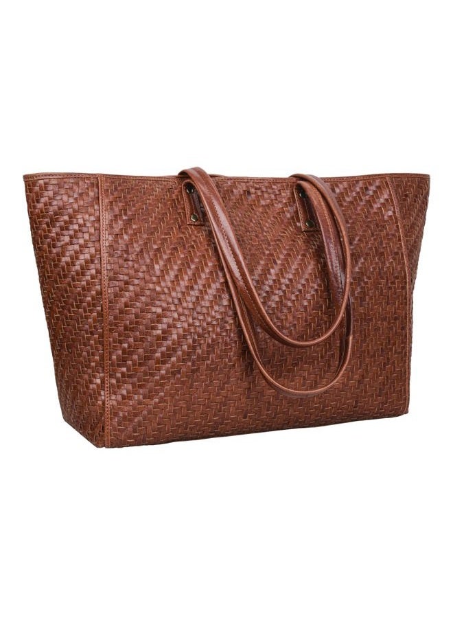 ANTONIO VALERIA Avery Braided Redwood Leather Tote/Top Handle Shoulder Bag for Women - Image 1