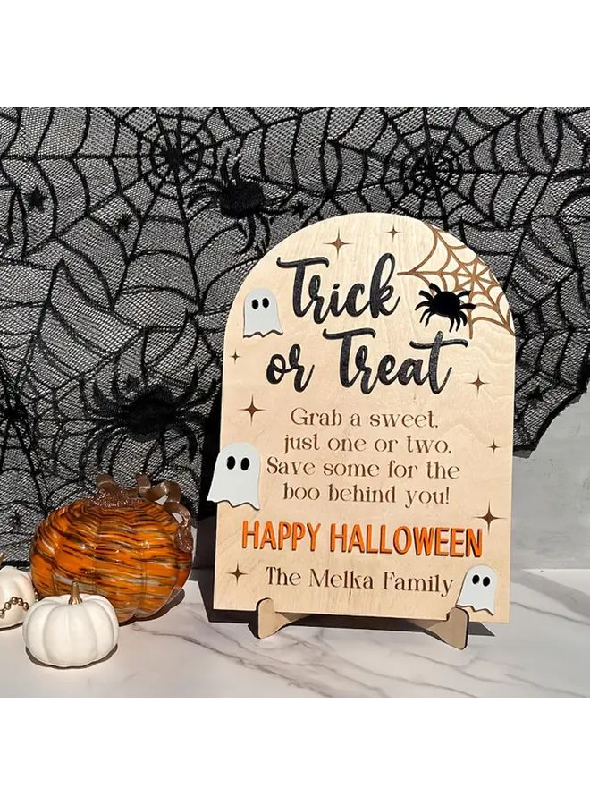 Teal Pumpkin Sign With 3d Spider Design Artificial Wood Trick Or Treat Decor For Halloween Indoor Outdoor Use Allergy Friendly Style A - Image 1
