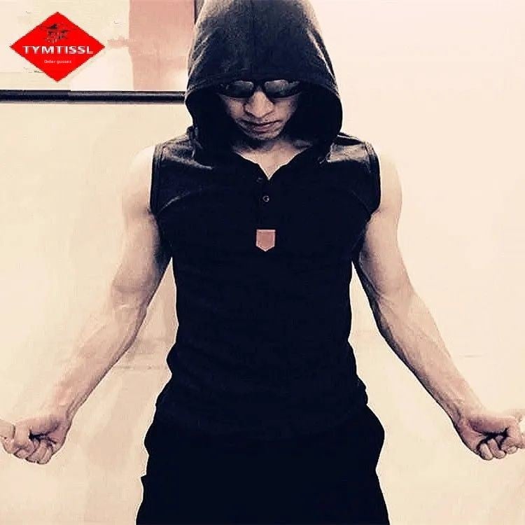 Mens Fitness Sleeveless Sweater Hooded Vest Cardigan Korean Sports Vest Slim Fit Top Waistcoat Summer Hoodie Black. color pullover 