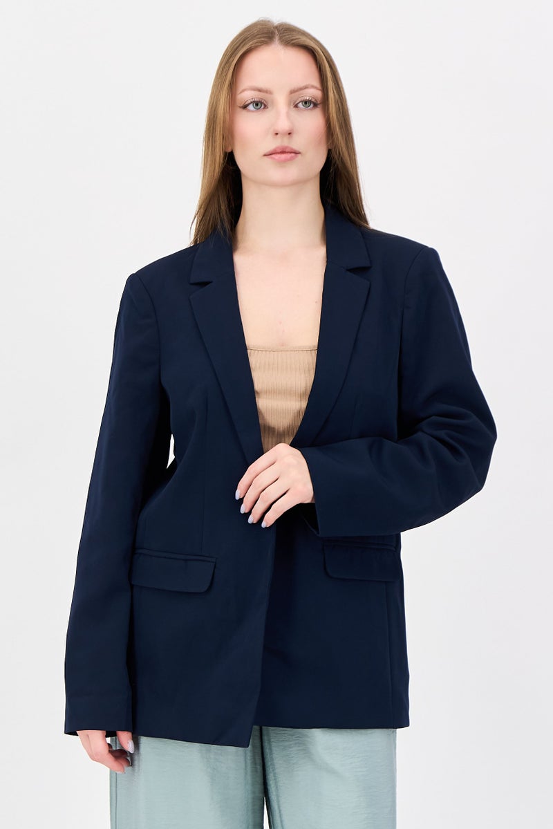 Fire & Glory Women Regular Fit Solid Casual Blazer, Navy - Image 1