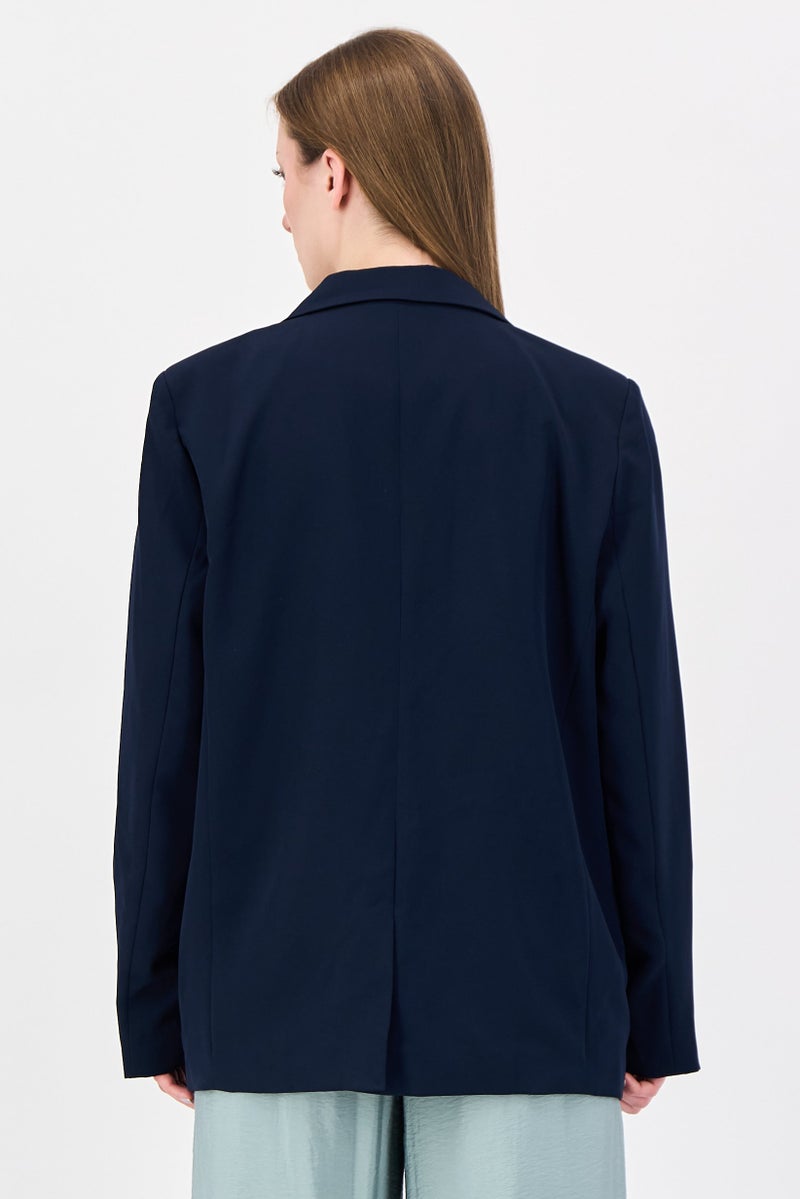 Fire & Glory Women Regular Fit Solid Casual Blazer, Navy - Image 3