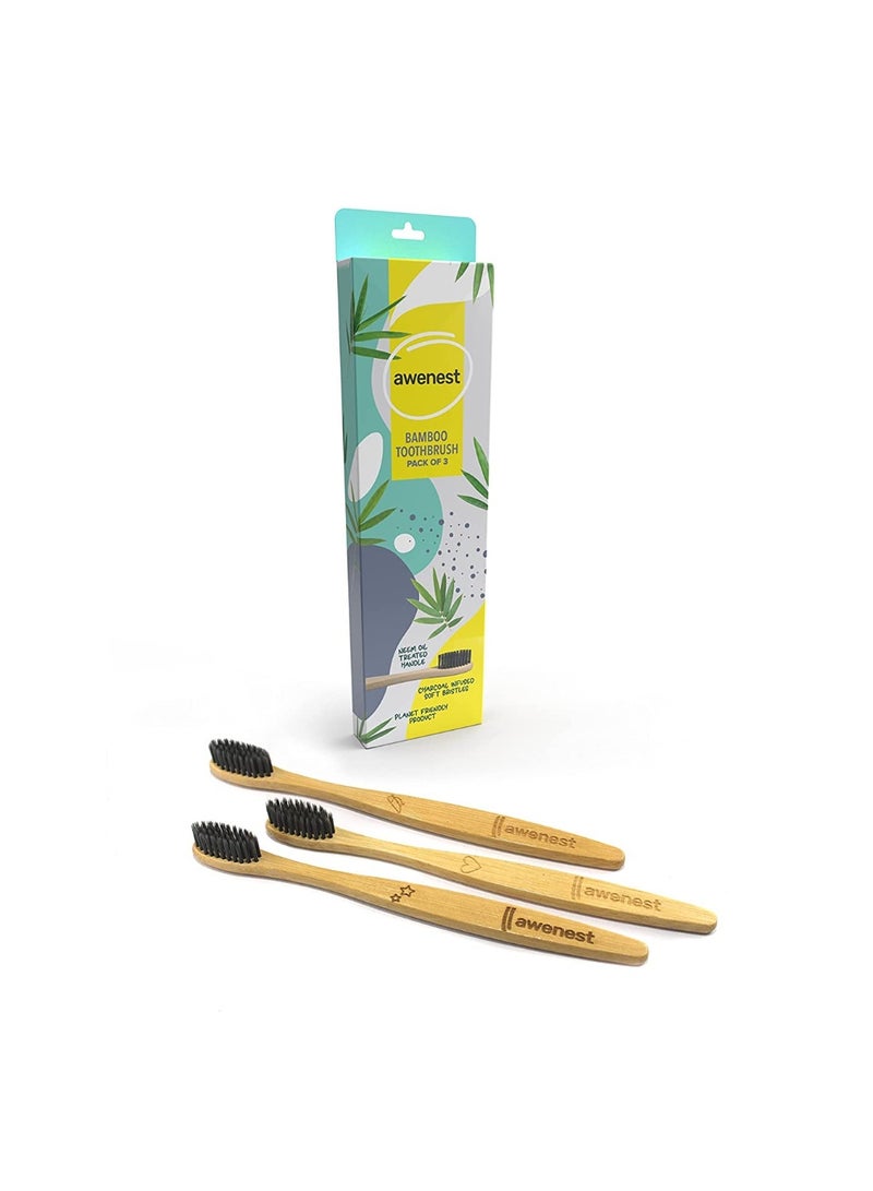 awenest Bamboo Toothbrush With Charcoal Activated Soft Bristles - Pack of 6 | Treated With Neem Oil | For Fungus Protection | Bpa Free, Biodegradable And Compostable Handle | Eco-friendly | - Image 3