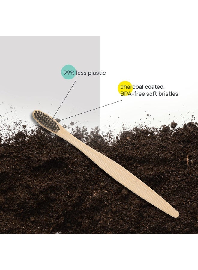 awenest Bamboo Toothbrush With Charcoal Activated Soft Bristles - Pack of 6 | Treated With Neem Oil | For Fungus Protection | Bpa Free, Biodegradable And Compostable Handle | Eco-friendly | - Image 4