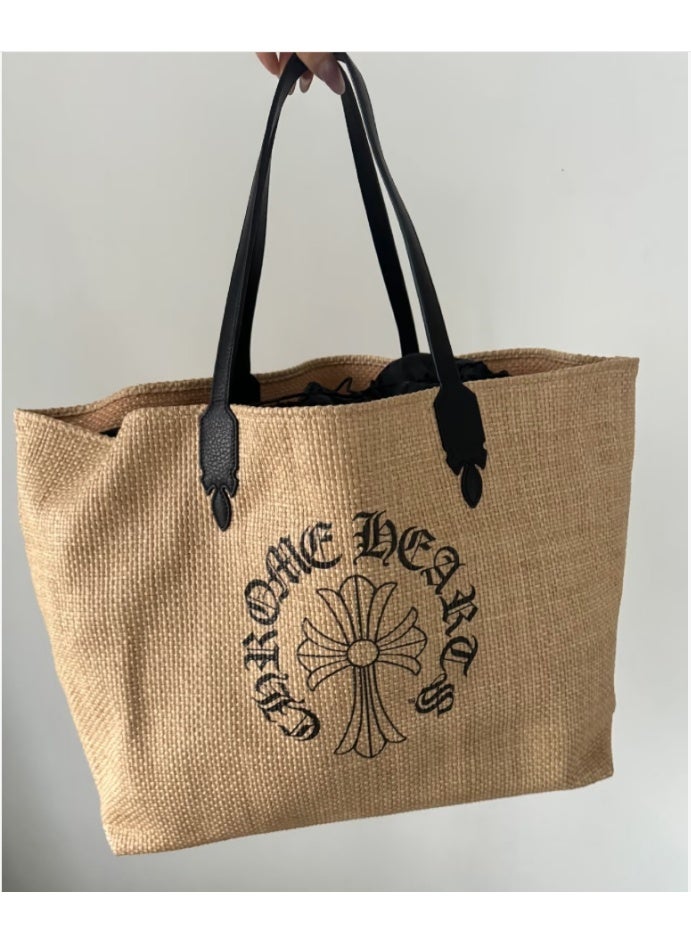 كروم حقيبة حمل منسوجة من كروم هارتس-حقيبة يد شاطئ من الكتان المتقاطع - Image 1