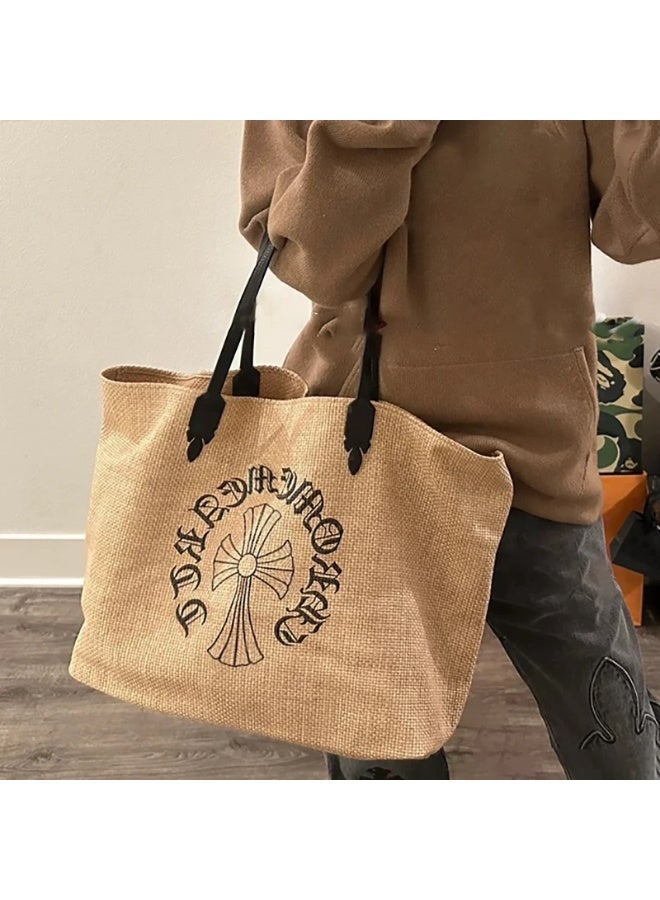 كروم حقيبة حمل منسوجة من كروم هارتس-حقيبة يد شاطئ من الكتان المتقاطع - Image 4