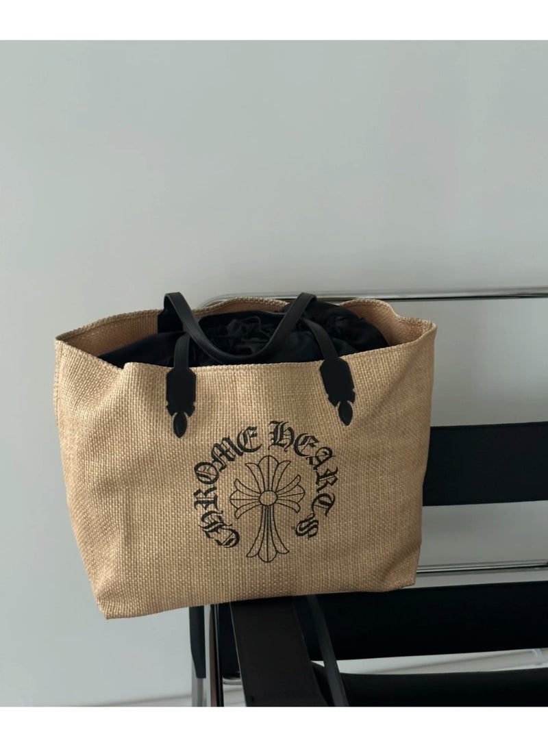 كروم حقيبة حمل منسوجة من كروم هارتس-حقيبة يد شاطئ من الكتان المتقاطع - Image 2