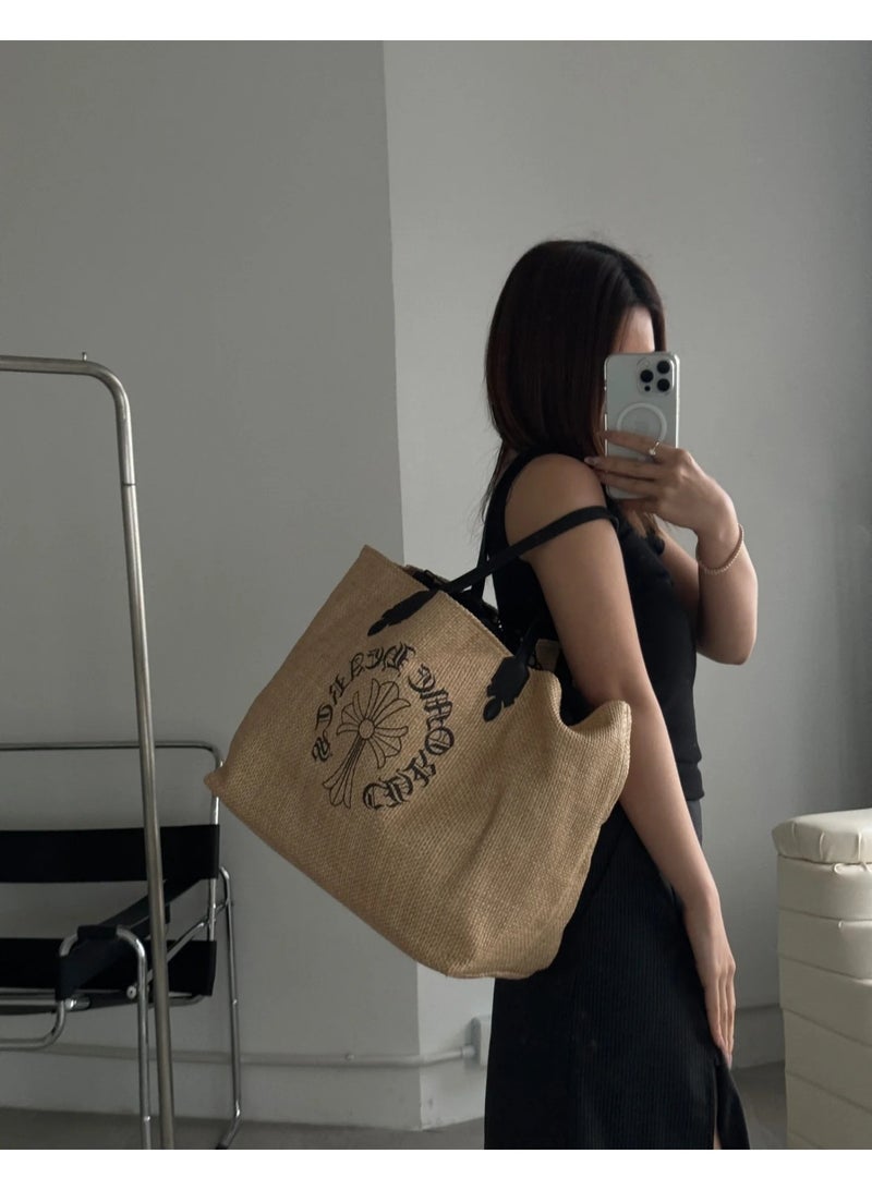 كروم حقيبة حمل منسوجة من كروم هارتس-حقيبة يد شاطئ من الكتان المتقاطع - Image 3