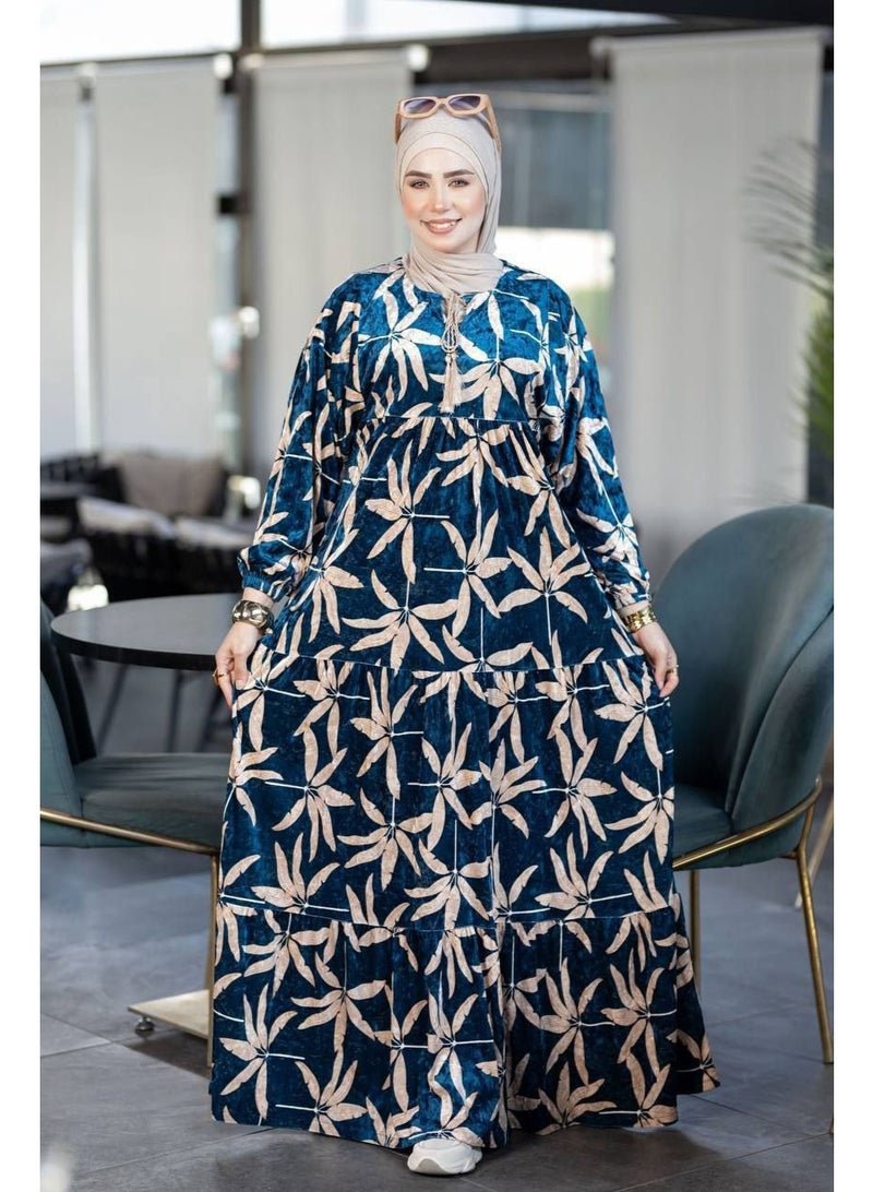 دريس نسائي قطيفة مشجر أنيق – تصميم محتشم ومريح بخامة بسكوته فاخرة – إطلالة شتوية أنثوية تناسب الخروج اليومي والمناسبات - Image 4