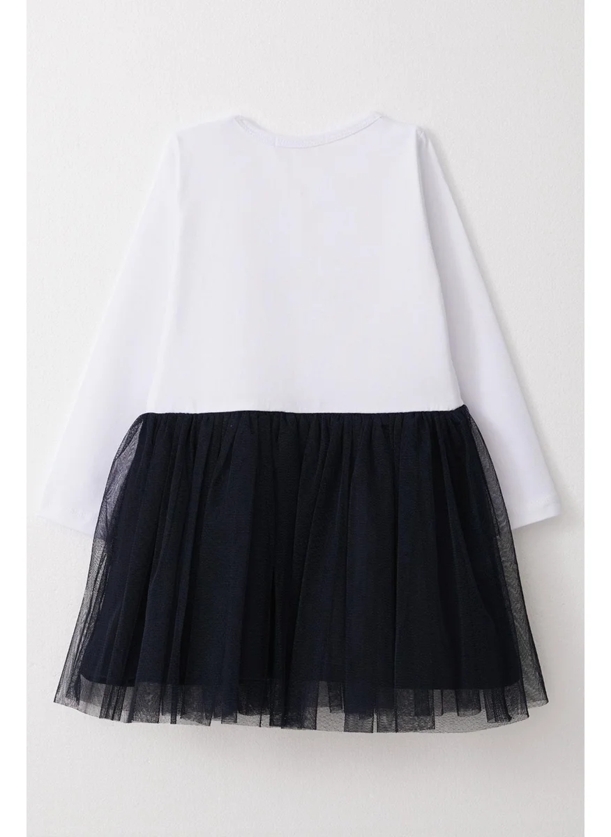 بريز Girl Long Sleeve Dress with Bow and Cute Owl Print, 1.5-5 Years, White