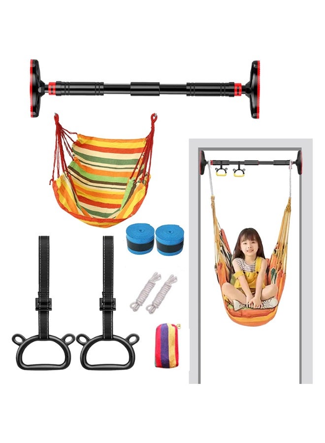 VUCATIN Kids Swing Chair Hanging Bar Swing Rope and Pullup Bar Kids Indoor Doorway Fitness Set (Yellow) - Image 1