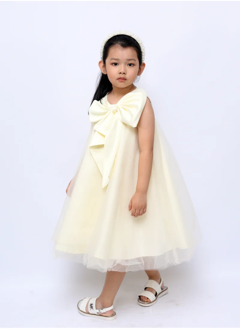 D'Daniela Big Bow Front Party Dress -  Cream