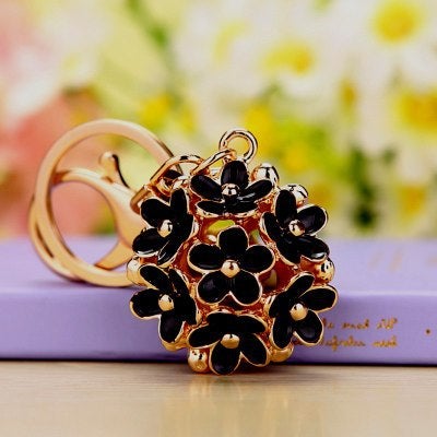 Generic Daisy Flower Carved Keychain Ball Pendant for Women Black