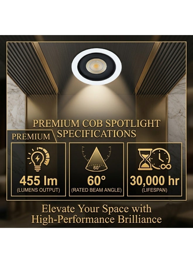 Alfriday Premium COB LED Recessed Spotlight, 3000K Warm White Ceiling Downlight, 455 Lumens, 60° Beam Angle, Flush Mount Accent Lighting for Luxury Home, Bedroom, Living Room & Office - Image 5