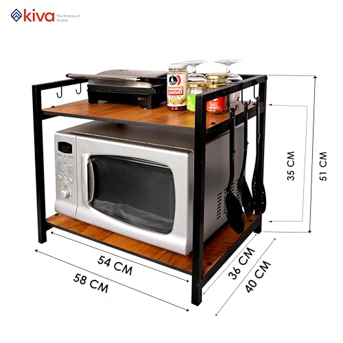kiva Premium Microwave Oven Otg Stand For Floor Mount Kitchen Counter Toaster Organizer With Side Hooks For Floor Mount Kitchen Appliances Shelf For Storage_Black(2 Tiered Shelf Premium) - Image 3
