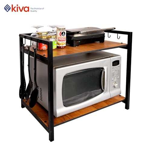 kiva Premium Microwave Oven Otg Stand For Floor Mount Kitchen Counter Toaster Organizer With Side Hooks For Floor Mount Kitchen Appliances Shelf For Storage_Black(2 Tiered Shelf Premium) - Image 2
