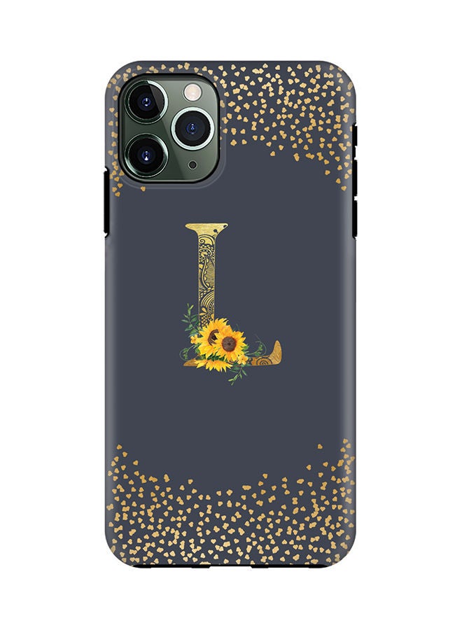 Stylizedd Monogram Tough Cover for Apple iPhone 11 Pro Case Custom Initials Letter Floral Mandala Pattern Tough Pro Dual Layer hybrid PC inner TPU protection Alphabet- L (Grey) - Image 1