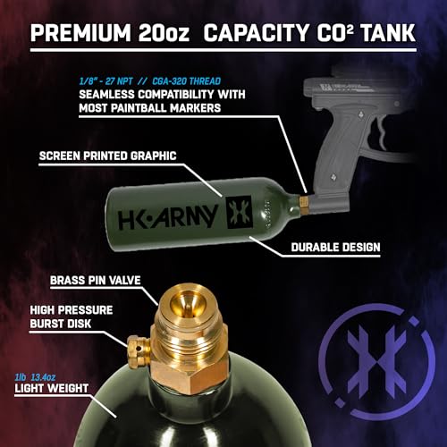 HK Army 20oz Aluminum CO2 Tank - High Pressure Compressed Air System for Paintball & Airsoft Gear - Olive - Image 3