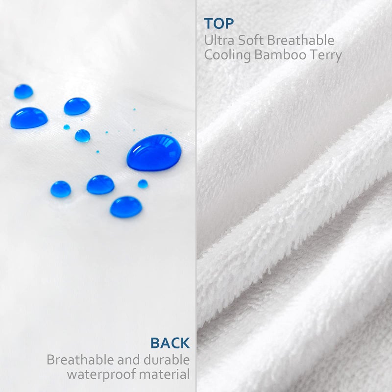 Moonsea Waterproof Pillow Protector Standard Size with Zipper  Premium Viscose Made from Bamboo Terry White Pillow Cases  Noiseless Breathable Zippered Pillow cover Encasement  Set of 2  - Image 2