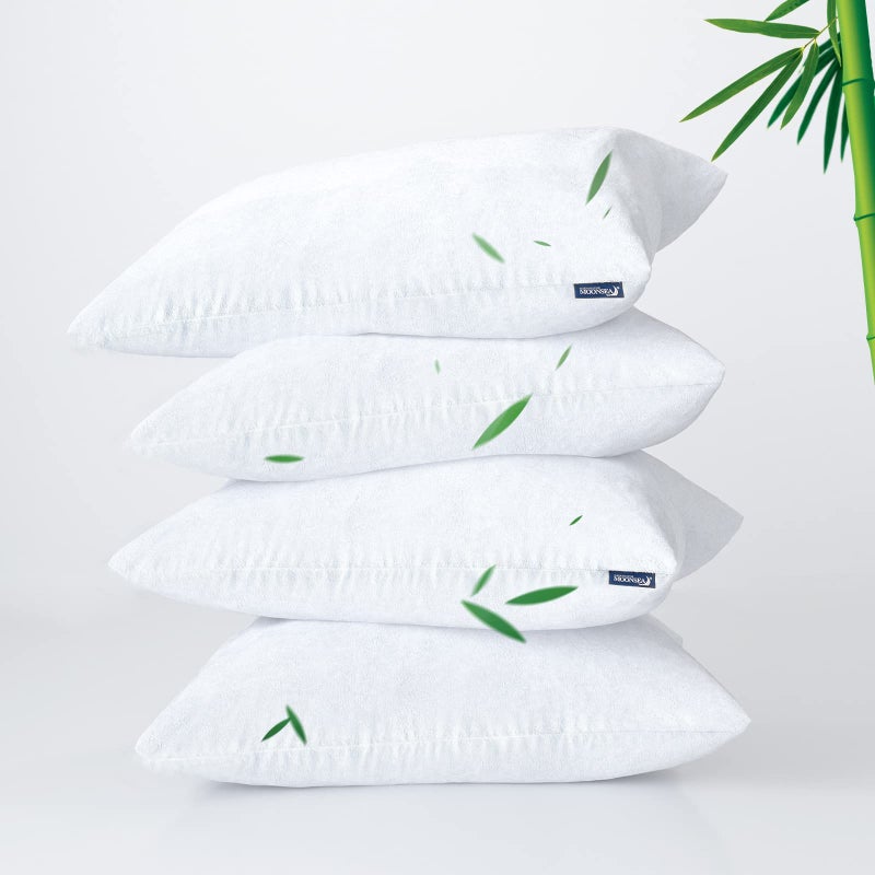 Moonsea Waterproof Pillow Protector Standard Size with Zipper  Premium Viscose Made from Bamboo Terry White Pillow Cases  Noiseless Breathable Zippered Pillow cover Encasement  Set of 2  - Image 1