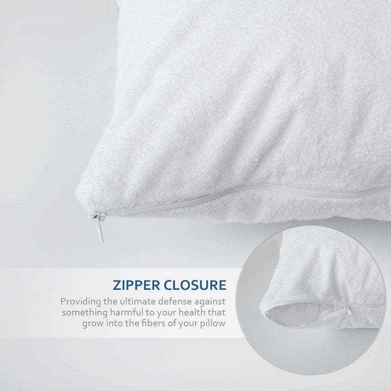 Moonsea Waterproof Pillow Protector Standard Size with Zipper  Premium Viscose Made from Bamboo Terry White Pillow Cases  Noiseless Breathable Zippered Pillow cover Encasement  Set of 2  - Image 3