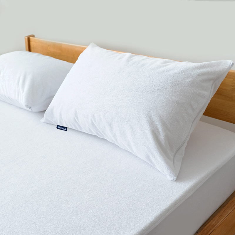Moonsea Waterproof Pillow Protector Standard Size with Zipper  Premium Viscose Made from Bamboo Terry White Pillow Cases  Noiseless Breathable Zippered Pillow cover Encasement  Set of 2  - Image 5